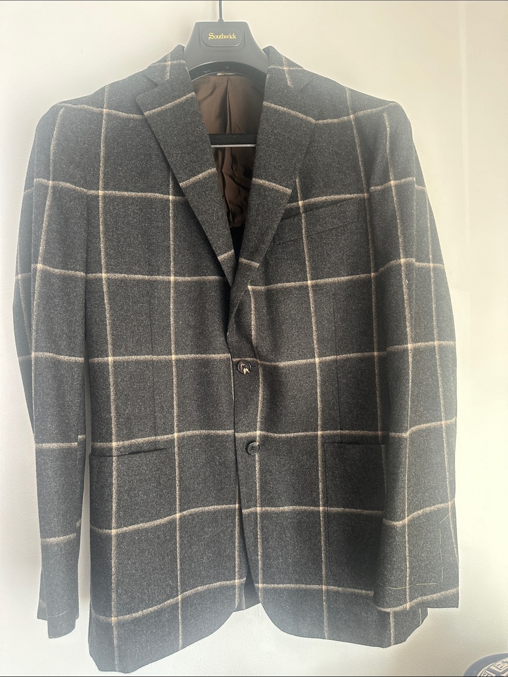 Brooks Brothers brown Plaid Wool Pea Coat in Gray & Brown US 40R 100% wool